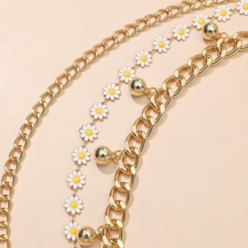 Daisy Layered Waist Chain Vintage Pendant Golden Tassel Metal Chain Belt