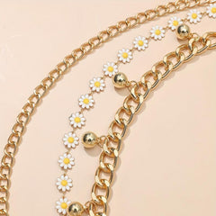 Daisy Layered Waist Chain Vintage Pendant Golden Tassel Metal Chain Belt