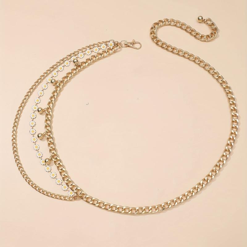 Daisy Layered Waist Chain Vintage Pendant Golden Tassel Metal Chain Belt