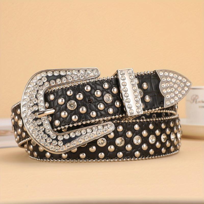 Y2K Rhinestone Belt Crocodile Leather Vintage Cowgirl Cowboy Jeans Dress