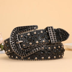Y2K Rhinestone Belt Crocodile Leather Vintage Cowgirl Cowboy Jeans Dress