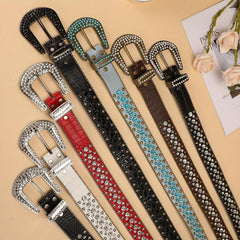 Y2K Rhinestone Belt Crocodile Leather Vintage Cowgirl Cowboy Jeans Dress