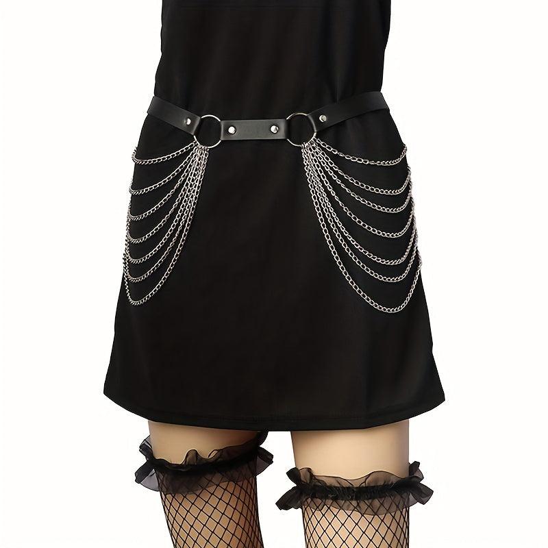 Punk Chain Tassel Harness Belt Goth Body Chain Waistband Hip Hop Rivet Belt