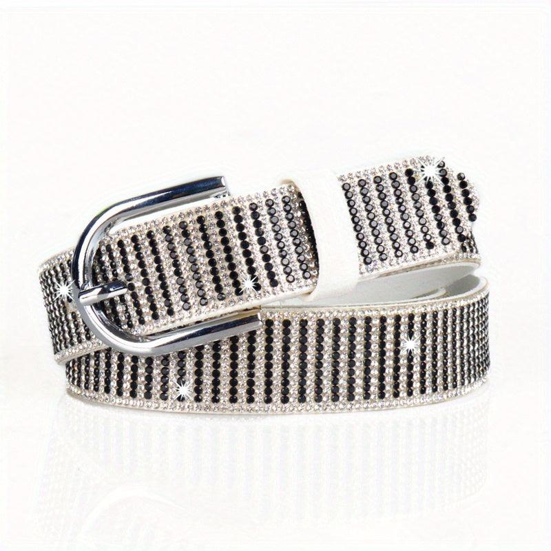 Sparkly Rhinestone PU Belt Hip Hop Waistband Striped Pattern