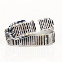 Sparkly Rhinestone PU Belt Hip Hop Waistband Striped Pattern