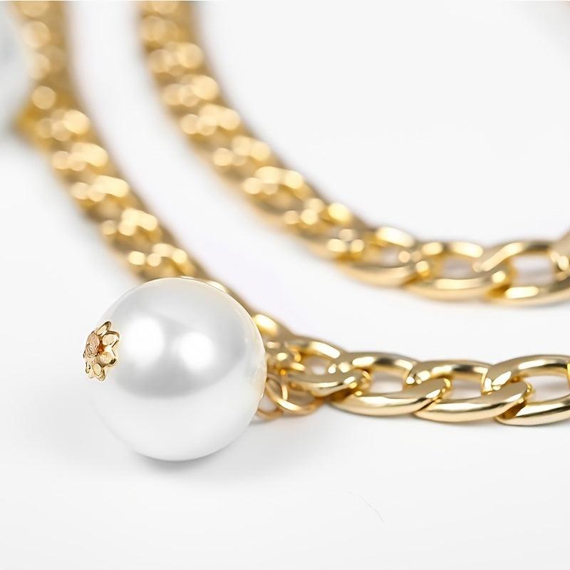 Double Layer Waist Chain Faux Pearl Pendant Bohemian Jewelry