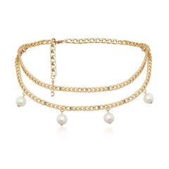 Double Layer Waist Chain Faux Pearl Pendant Bohemian Jewelry