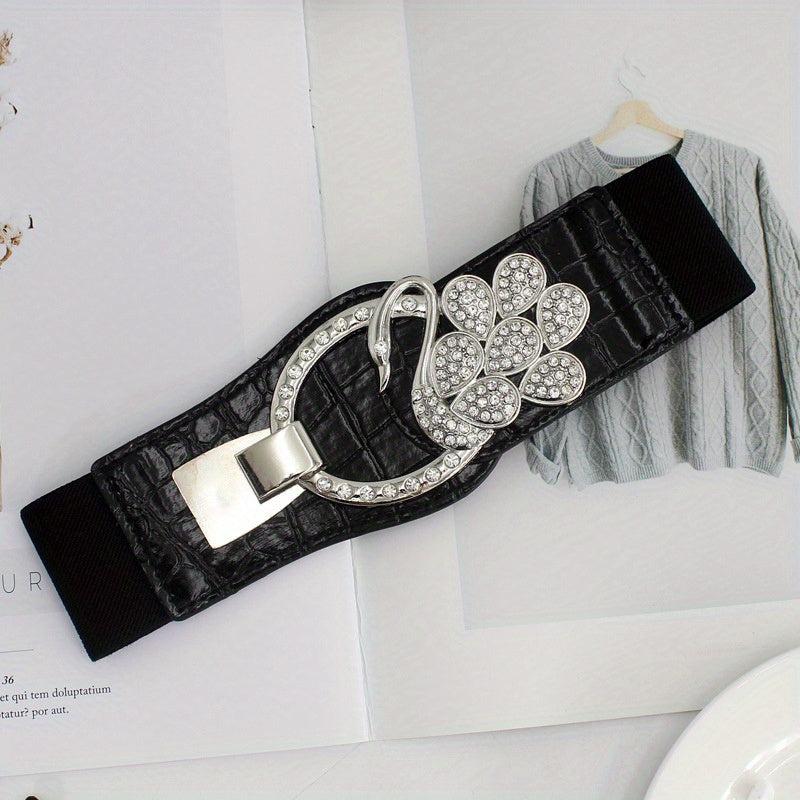 Elastic Wide Waistband Rhinestone Buckle Girdle Corset Belt