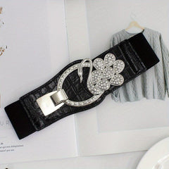 Elastic Wide Waistband Rhinestone Buckle Girdle Corset Belt