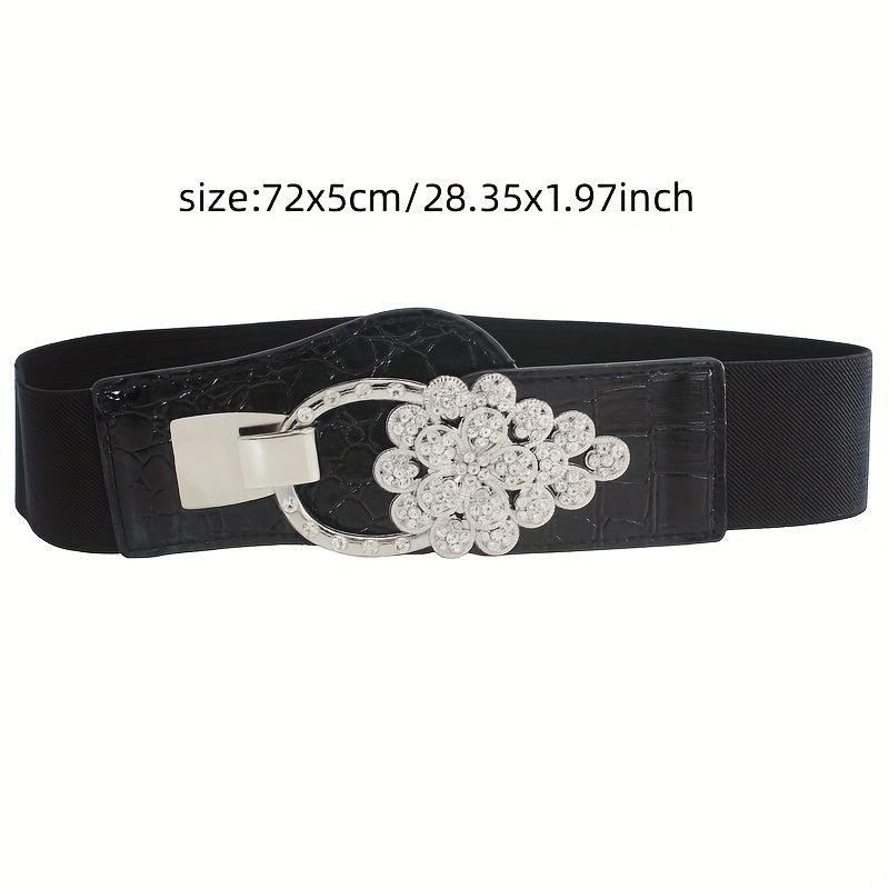 Elastic Wide Waistband Rhinestone Buckle Girdle Corset Belt