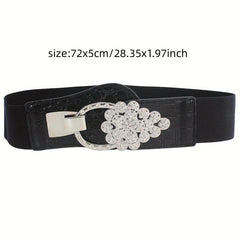 Elastic Wide Waistband Rhinestone Buckle Girdle Corset Belt