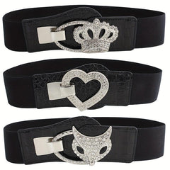 Elastic Wide Waistband Rhinestone Buckle Girdle Corset Belt