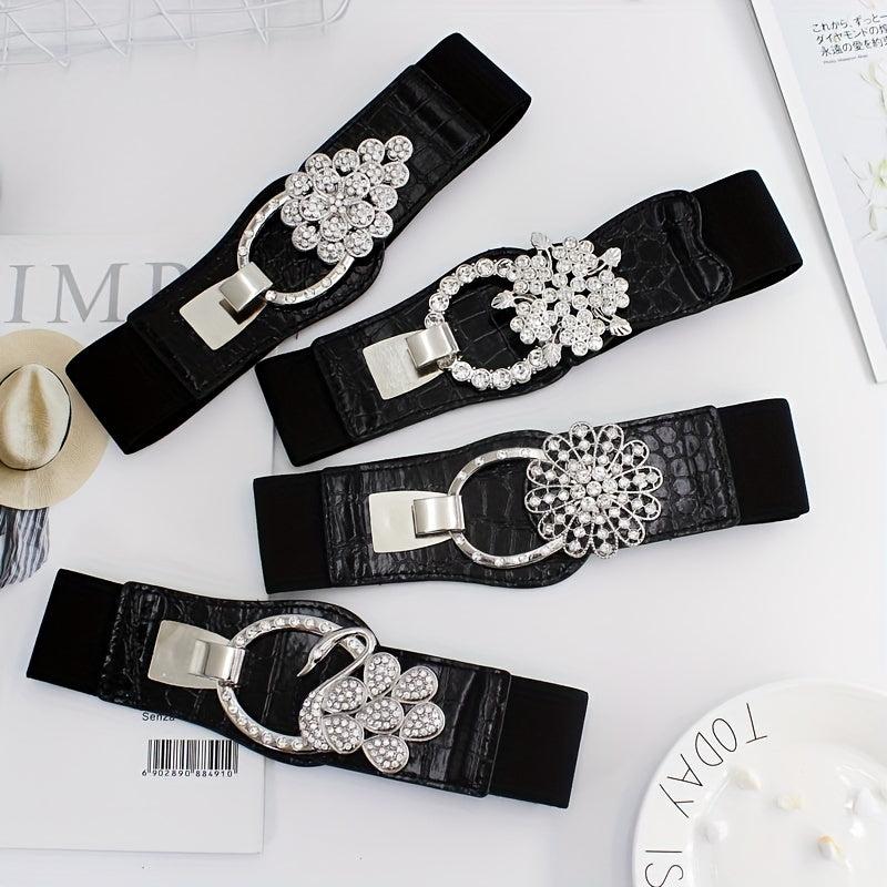Elastic Wide Waistband Rhinestone Buckle Girdle Corset Belt