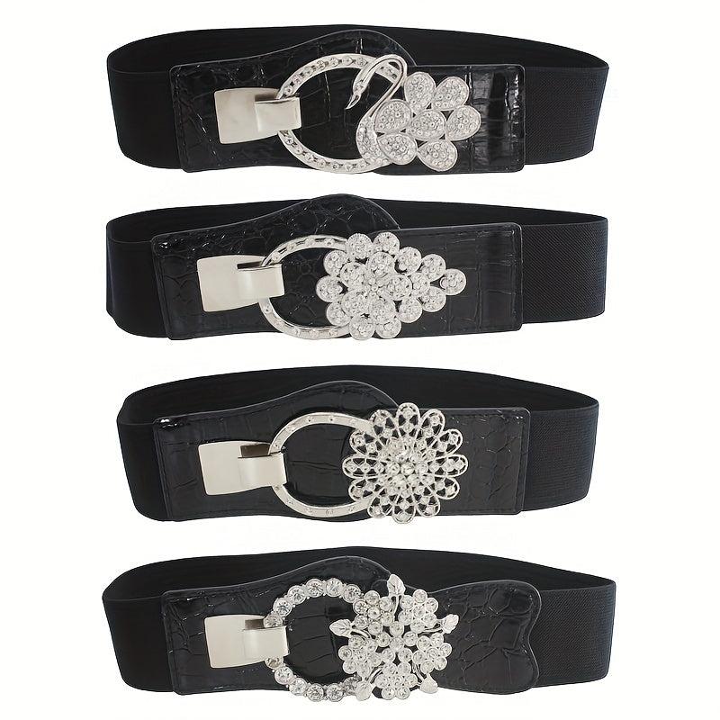 Elastic Wide Waistband Rhinestone Buckle Girdle Corset Belt