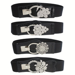 Elastic Wide Waistband Rhinestone Buckle Girdle Corset Belt