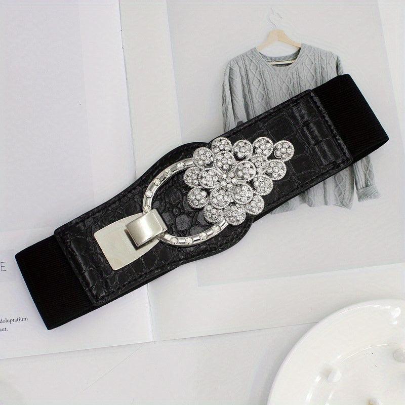 Elastic Wide Waistband Rhinestone Buckle Girdle Corset Belt