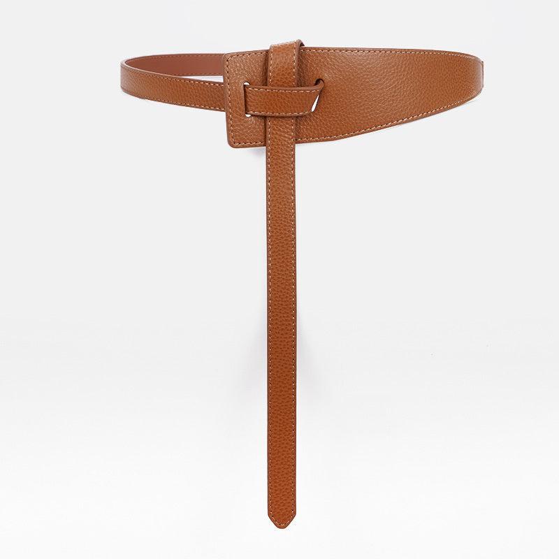 Lychee Pattern Faux Leather Belt Dress Belt Knot Belts Wide Waist Belt