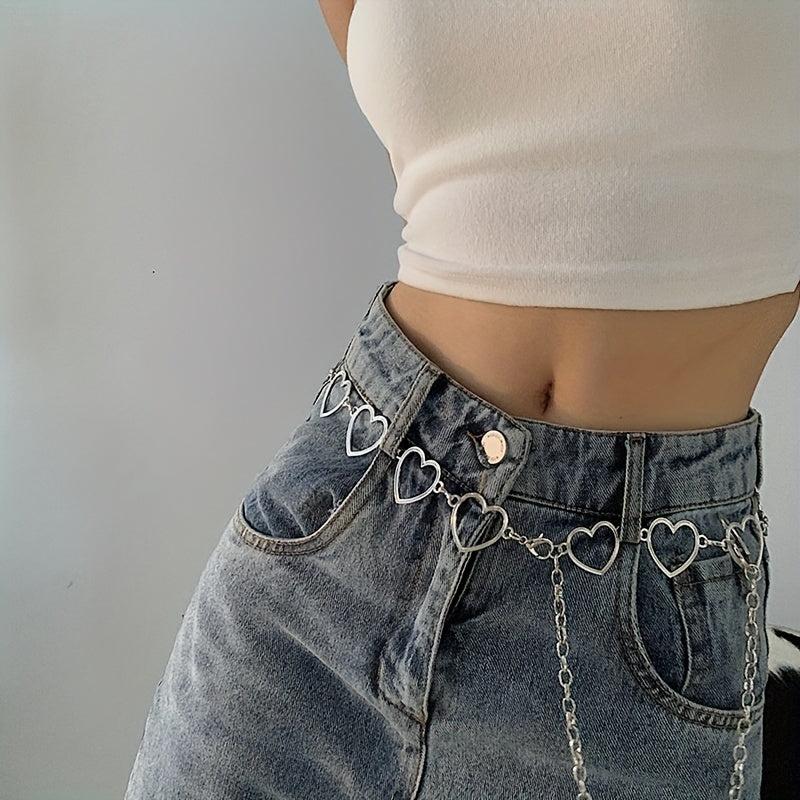 Hollow Metal Heart Chain Belt Women Silvery Waist Decoration