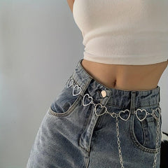 Hollow Metal Heart Chain Belt Women Silvery Waist Decoration