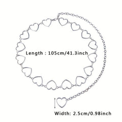 Hollow Metal Heart Chain Belt Women Silvery Waist Decoration