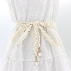 Women's Faux Pearl Lace Waist Belt for Dress Skirt