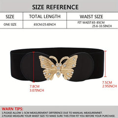 Rhinestone Metal Butterfly Waist Belt Vintage Elastic Wide Dress Belt