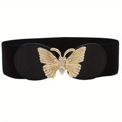 Rhinestone Metal Butterfly Waist Belt Vintage Elastic Wide Dress Belt