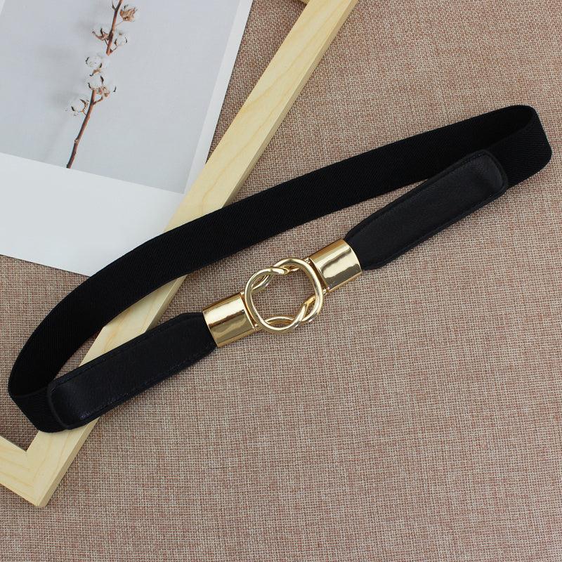 Double Cross Buckle Belt Thin Elastic Dress Belt Solid Coat Belts