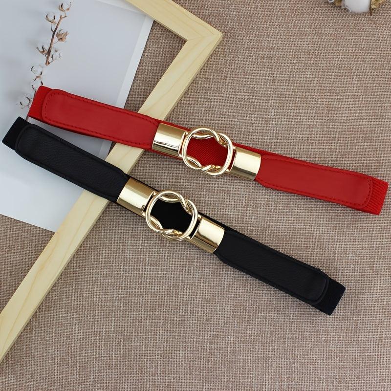 Double Cross Buckle Belt Thin Elastic Dress Belt Solid Coat Belts