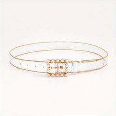 Faux Pearl Buckle Y2K Belt Beads Decor Transparent PVC Beaded Edge Belt