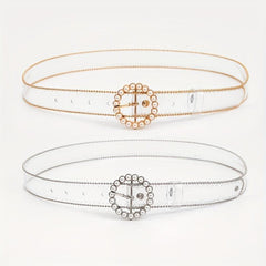 Faux Pearl Buckle Y2K Belt Beads Decor Transparent PVC Beaded Edge Belt