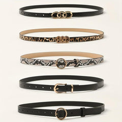 5pcs Stylish PU Belt Snake Leopard Print Vintage Belt Thin Dress Girdle