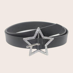 Pink Y2K PU Leather Belt Rhinestone Inlaid Pentagram Buckle Waistband