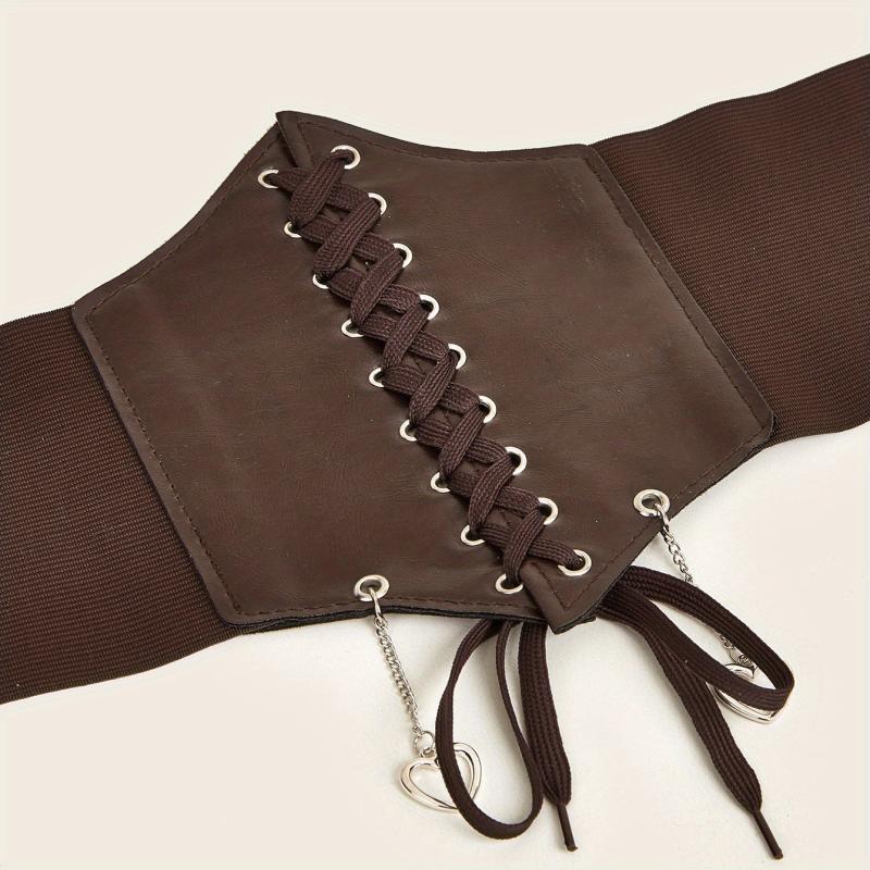 Heart Pendant Lace Up Belt Punk Bowknot Corset Belt Women Elastic