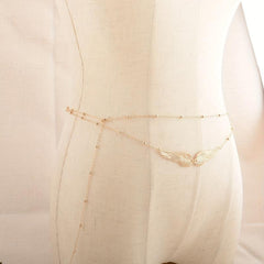 Layered Golden Wing Waist Chain Beaded Metal Waistband Dress Girdle