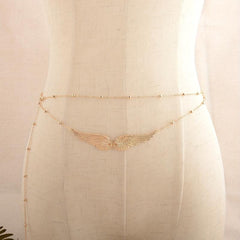 Layered Golden Wing Waist Chain Beaded Metal Waistband Dress Girdle