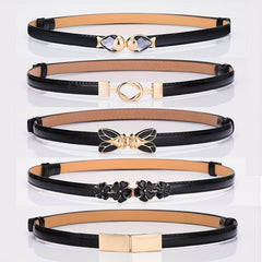 Stylish Thin Belt Solid PU Belt Waistband Decorative Dress Coat Girdle