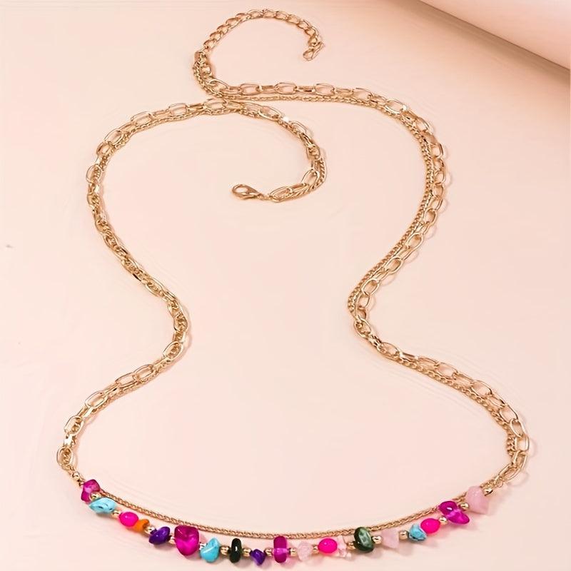 Double Layer Beaded Waist Chain Golden Chain Belt Summer Beach Belly Chain Dress