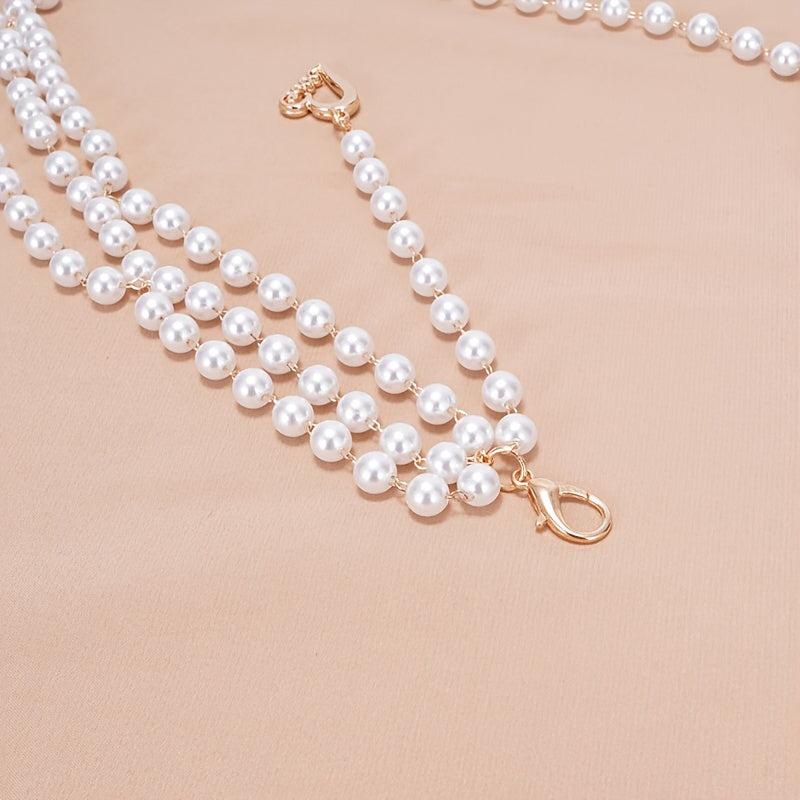 Faux Pearl Waist Chain Belt Floral Decor Sweater Stiletto Belt