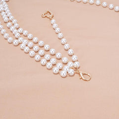 Faux Pearl Waist Chain Belt Floral Decor Sweater Stiletto Belt