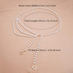 Faux Pearl Waist Chain Belt Floral Decor Sweater Stiletto Belt