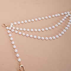Faux Pearl Waist Chain Belt Floral Decor Sweater Stiletto Belt