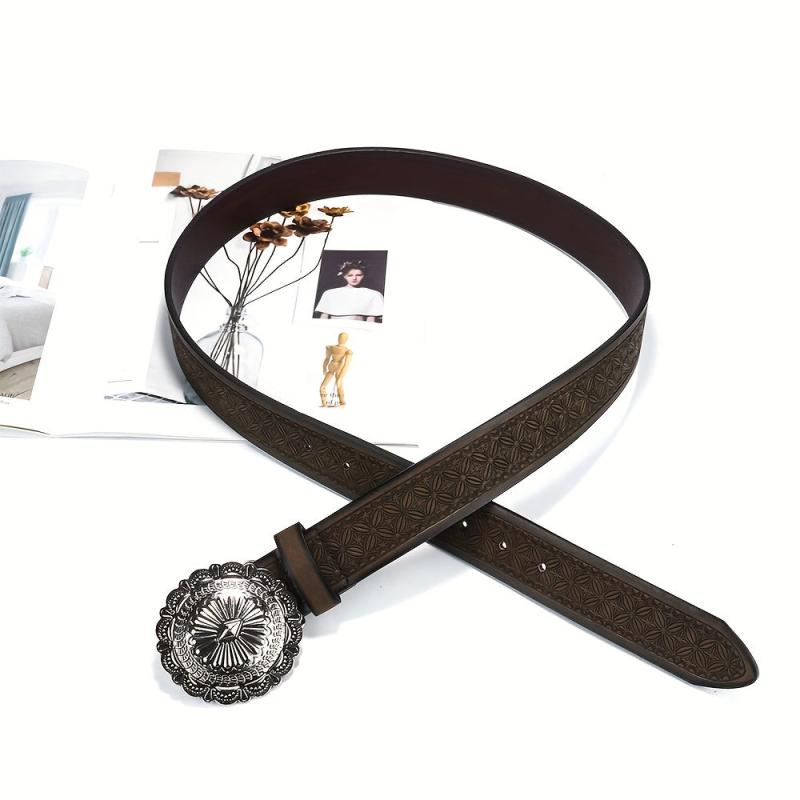 Vintage Carved Buckle PU Belt Boho Embossed Belt For Women