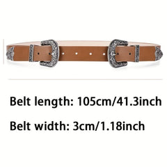 Fashionable Carved Buckle Belt Retro Double Buckle For Men And Women