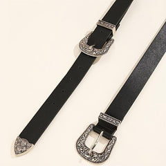 Fashionable Carved Buckle Belt Retro Double Buckle For Men And Women