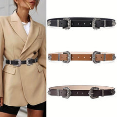 Fashionable Carved Buckle Belt Retro Double Buckle For Men And Women