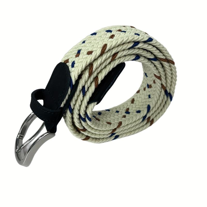 Casual Beige Square Plaited Belt Men's Canvas Woven Belt
