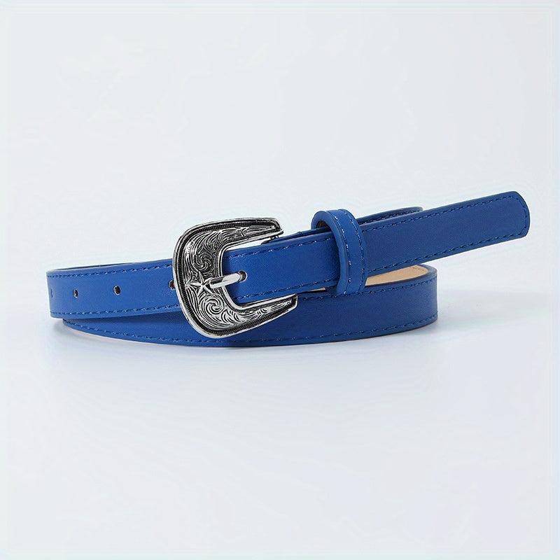 Vintage Carved Buckle PU Belt Classic Candy Casual Waist Belt for Women