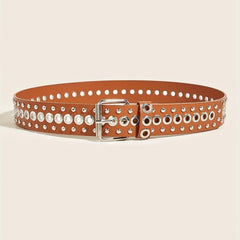 Square Pin Buckle PU Belt Rivet Eyelet Wide Waistband Unisex