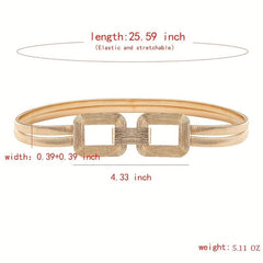Geometric Buckle Metal Stretch Belt Golden Women's Dress Coat Waist Belt